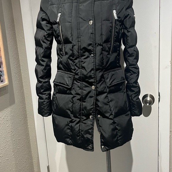 MICHAEL Michael Kors Black Puffer Jacket Mid-Length Belted - Picture 2 of 16